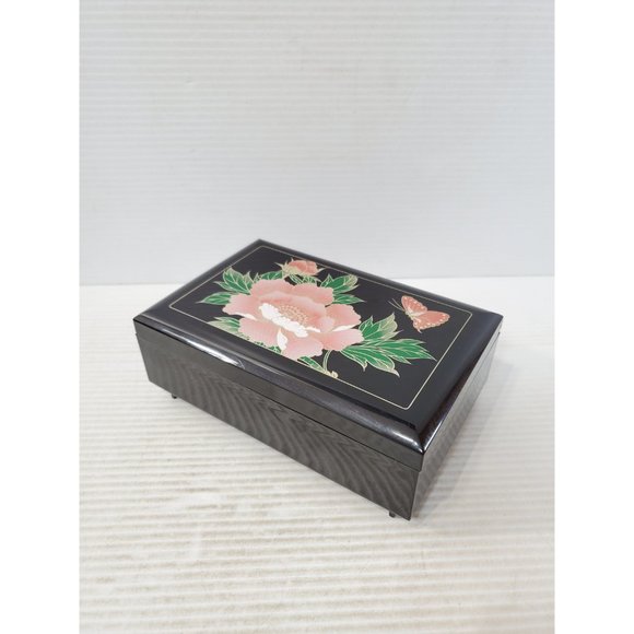 Otagiri Lacquerware Jewelry Music Box Pale black Kimiko Ikeda Victorian - Picture 5 of 10